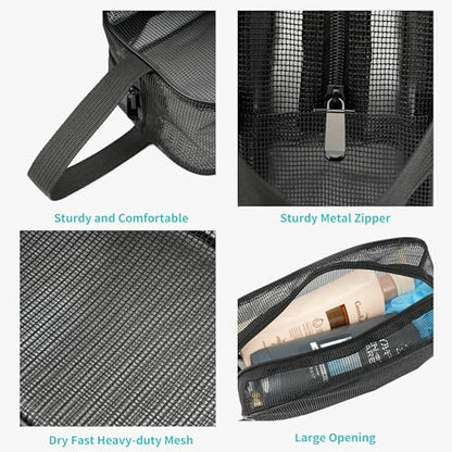 REDSINDA Mesh Shower Caddy Bag for Bathroom Gym Camping Portable Travel Mesh Toiletry Bag for Women Men - color: Standard Black