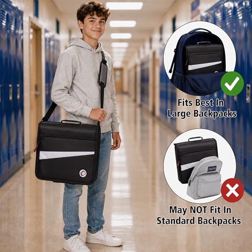 Case-it 2 Inch 3 O-Ring Zipper Binder with Padded Laptop Case Workstation, Shoulder Strap, LT-117, Black - color: D Black / Multi, size: 1 Pack