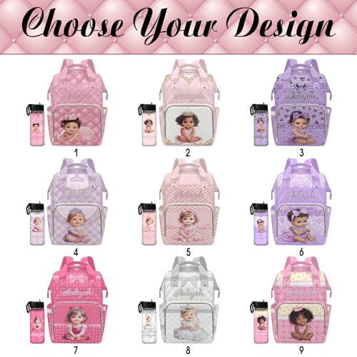 Newcos Custom Baby Girls Diaper Bag Backpack for Mom, Personalized Pink Mommy Diapers Nursing Bag with Name Water Bottle Customized Diaper Bag for Girls Daypack Travel Bag for Women Men Travel - color: Patten 23