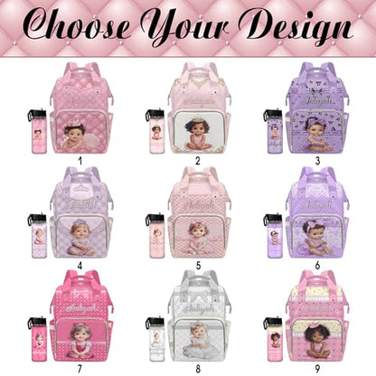 Newcos Custom Baby Girls Diaper Bag Backpack for Mom, Personalized Pink Mommy Diapers Nursing Bag with Name Water Bottle Customized Diaper Bag for Girls Daypack Travel Bag for Women Men Travel - color: Patten 23
