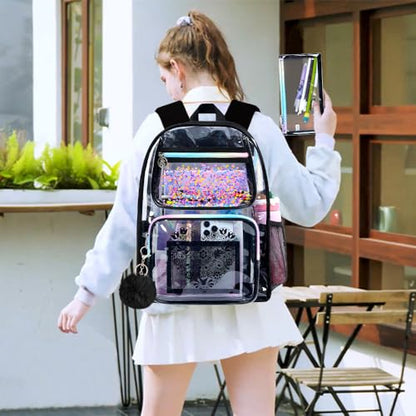 gxtvo 3PCS Clear Backpack, Women’s Sequins Transparent Bookbag Set, Cute Heavy Duty See-Through School Bag for Teens and Elementary Students – Flower Black Love - color: Flower Black Love Clear Backpack Set
