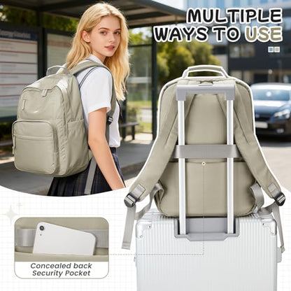Casual Laptop Backpack for Women Work Travel Daypack Bags, Lightweight Waterproof Backpacks with 2 Large Main Compartments, Anti Theft Slim Sturdy Back Pack, 15” Laptop Sleeve, Brown - color: Brown