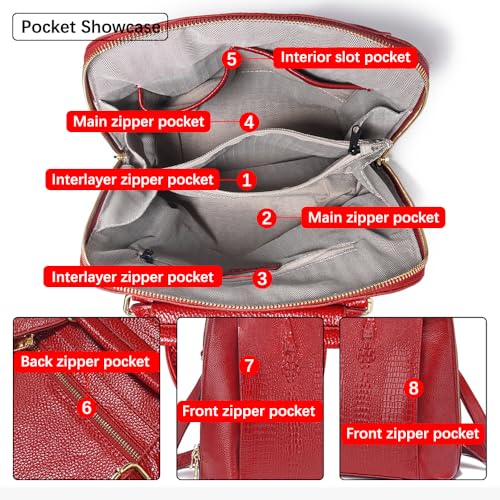 zency 100% Genuine Leather Knapsack Ladies Alligator Pattern Women Backpack For Work Laptop (Dark Red) - color: Dark Red