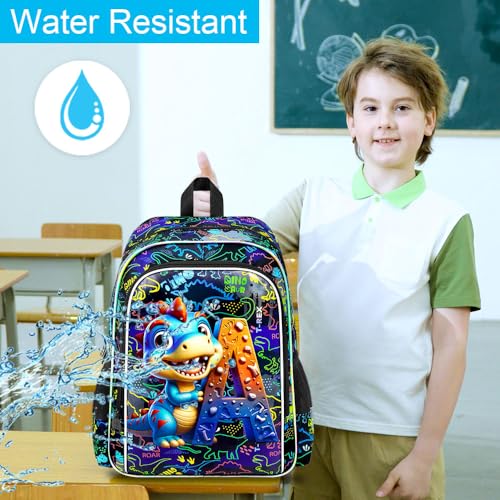 16" Dinosaur Backpack, 3Pcs Boys Bookbag with Lunch Box, Kids School Backpacks Set for Elementary Preschool Kindergarten (Balck) - color: Dinosaur Black
