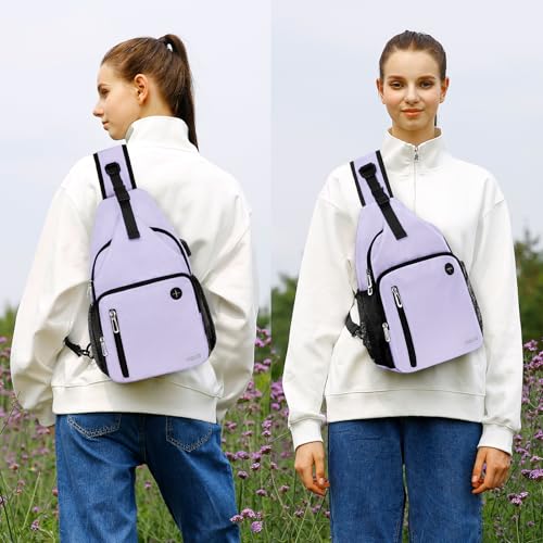 MOSISO Sling Backpack Bag, Crossbody Shoulder Bag Travel Hiking Daypack Chest Bag with Front Square Pocket&USB Charging Port - color: Purple