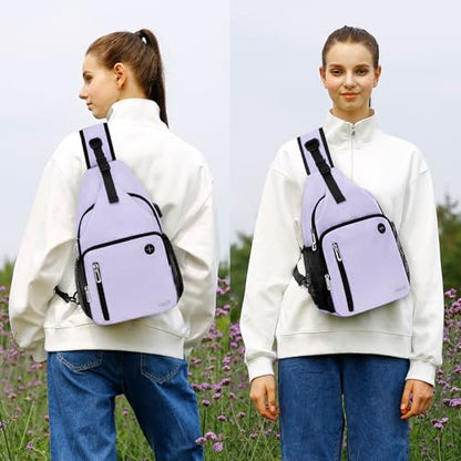 MOSISO Sling Backpack Bag, Crossbody Shoulder Bag Travel Hiking Daypack Chest Bag with Front Square Pocket&USB Charging Port - color: Purple