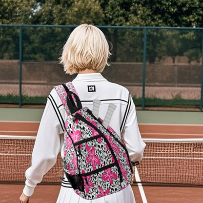 Pickleball Bag for Women & Men – Lightweight Sports Backpack with Paddle Compartments, Dual Carry Modes, Detachable Zippered Strap, Brown Leopard, Great Gift Option for Players - color: Pink