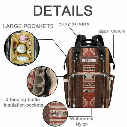 Newcos Personalized Diaper Bag with Name, Custom Mommy Diaper Bags for New Mom Baby, Customized Babys Backpack Nursing Bags with Water Bottle Tote Bag for Wife Women Men Newborn Mom Travel Brown - color: Patten 14