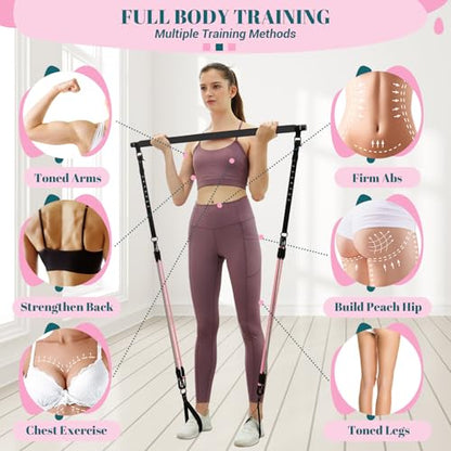 COFOF Pilates Bar Kit with Resistance Bands, Multifunctional Yoga Pilates Bar with Heavy-Duty Metal Adjustment Buckle, Portable Home Gym Pilates Resistance Bar Kit for Women Full Body Workouts - color: Jet Black