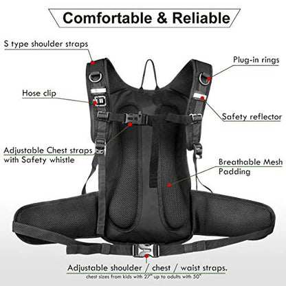 Mothybot Insulated Hydration Backpack Pack with 3L BPA Free Leak Proof Water Bladder, Large Storage Lightweight Hiking Daypack with Waist Pouches & Cooler Layer, for Running, Biking, Camping, Festival - color: Black