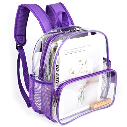 Crosstime Clear Backpack Stadium Approved 12x6x12 Clear Bag with Reinforced Straps Durable PVC for Stadium Events, Sports, Festivals, Concerts - Small Transparent Backpack for Women & Girls - Purple - color: Purple