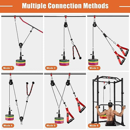 SERTT Home Gym Pulley System - Tricep Workout, Lat Pulldown, Biceps Curl, Triceps, Shoulders, Back, Forearm, Weight Cable for Squat Rack, Garage - color: Red