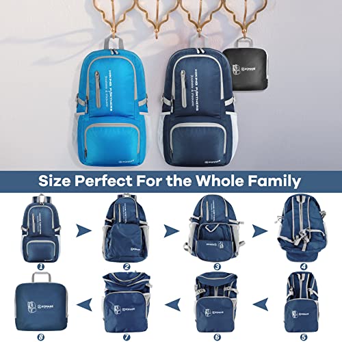 ZOMAKE Lightweight Packable Backpack, 35L Light Foldable Hiking Backpacks Water Resistant Collapsible Daypack for Travel(Navy Blue) - color: Navy Blue