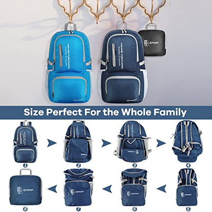 ZOMAKE Lightweight Packable Backpack, 35L Light Foldable Hiking Backpacks Water Resistant Collapsible Daypack for Travel(Navy Blue) - color: Navy Blue