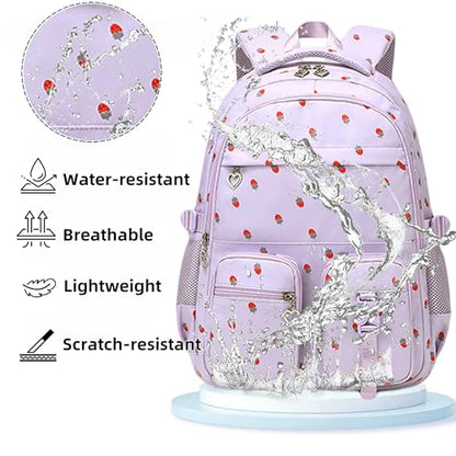 Girls Backpack Lightweight Bookbags for High School Laptop Backpack For College Women Big Student Daypack Casual (Strawberry-Purple) - color: Strawberry-purple