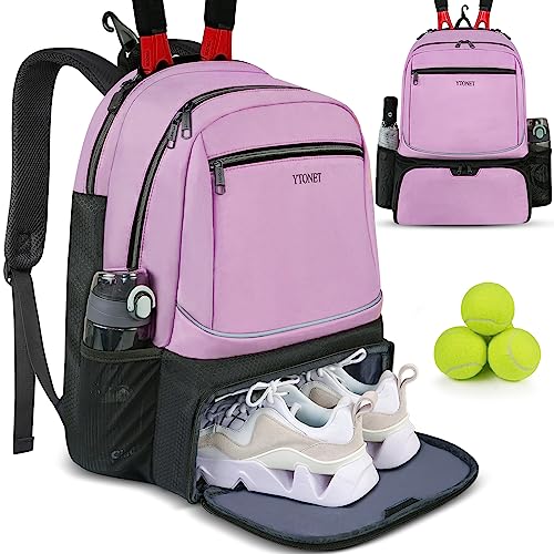Ytonet Tennis Bag Tennis Backpack for Women Men 2 Rackets with Insulated Pocket Ventilated Shoe Compartment - color: Purple