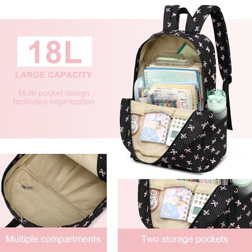 LEDAOU Backpack for Girls School Bag Kids Bookbag Teen Backpack Set Daypack with Lunch Bag and Pencil Case | Kids - color: Black-bow Tie