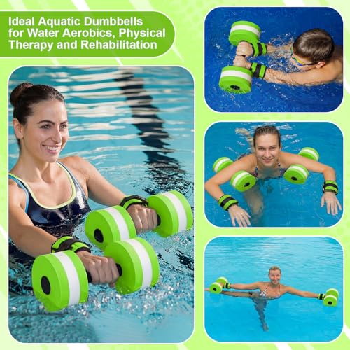Hollowfly Water Aerobics Set, 4 Piece Pool Exercise Kit (2 Aquatic Dumbbells + 2 Ankle/wrist Weights), EVA Foam, Low-impact Workout - color: Green, size: 2.5lb