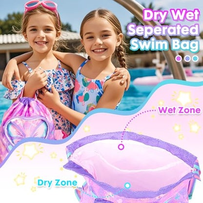 Drawstring Backpack for Kids Girls, Cute Cartoon Butterfly Waterproof Drawstring Bag String Swim Gym Sports Beach Bag with Shoes & Sunglasses Compartment and Wet Proof Pocket - color: J11. Butterfly