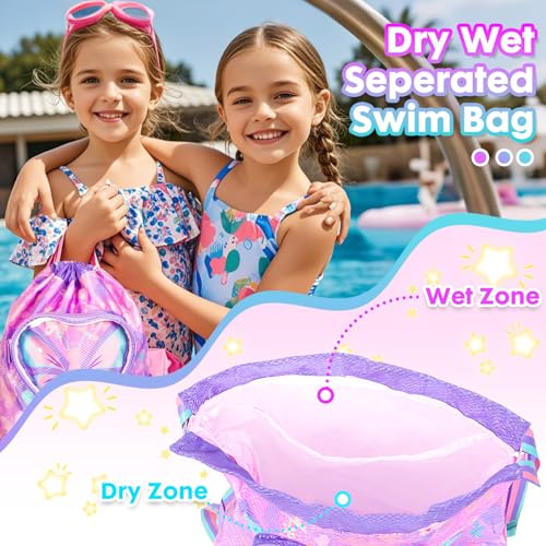 Drawstring Backpack for Kids Girls, Cute Cartoon Butterfly Waterproof Drawstring Bag String Swim Gym Sports Beach Bag with Shoes & Sunglasses Compartment and Wet Proof Pocket - color: J11. Butterfly