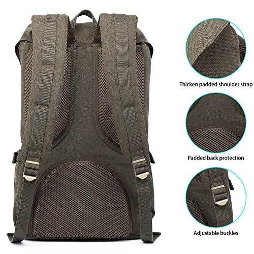 KAUKKO Travel Laptop Backpack Outdoor Rucksack Causal backpack Fits 15.6"(Canvas Green) - color: Canvas Green, size: Large