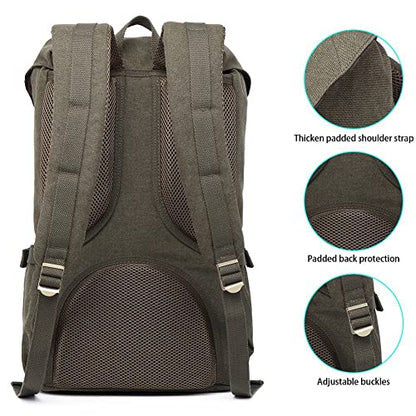KAUKKO Travel Laptop Backpack Outdoor Rucksack Causal backpack Fits 15.6"(Canvas Green) - color: Canvas Green, size: Large