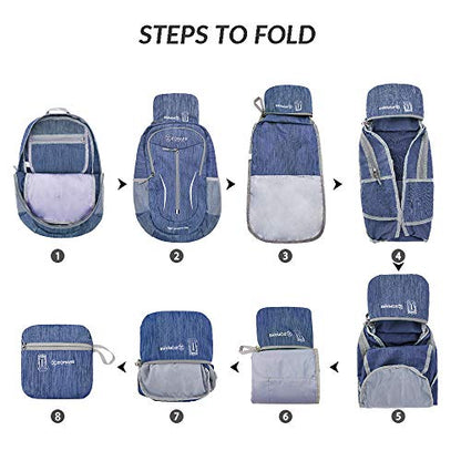 ZOMAKE 25L Ultra Lightweight Packable Backpack, Foldable Hiking Backpacks Water Resistant Small Folding Daypack for Travel(Navy Blue) - color: Navy Blue