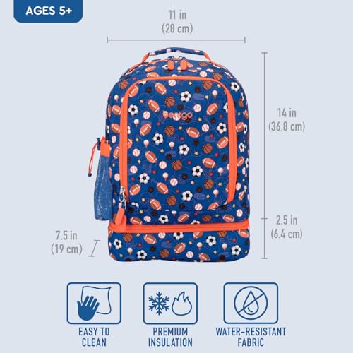 Bentgo Kids 2-in-1 Backpack & Insulated Lunch Bag - Durable 16” Backpack & Lunch Container in Unique Prints for School & Travel - Water Resistant, Padded & Large Compartments (Sports) - color: Sports