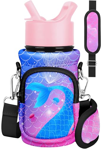 Miss Adola Water Bottle Carrier with Strap - Insulated Kids Water Bottle Holder for Boys Girls Bottle Bag for 10-18Oz - color: Purple Fishtail
