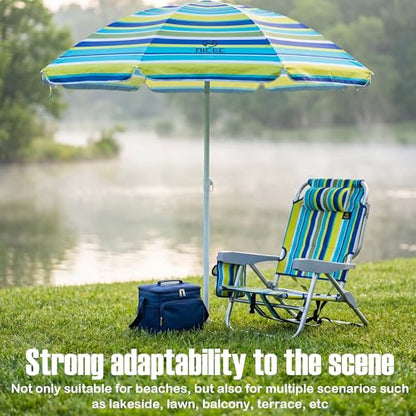 Nice C Beach Chair with Umbrella, Backpack Stripe Beach Chair for Adults, Sand Chair, High Back Lake Chairs, Sillas De Playa with Cooler, Cup Holder & Heavy Duty (Set of 1)