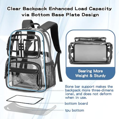 Cusangel Clear Backpack for kids,16in Heavy Duty Clear BookBag,TPU Large Capacity Black See Through bookbag for Stadiums,Concerts,Plastic transparente para mujer for 8Age+ - color: Black Clear 16in