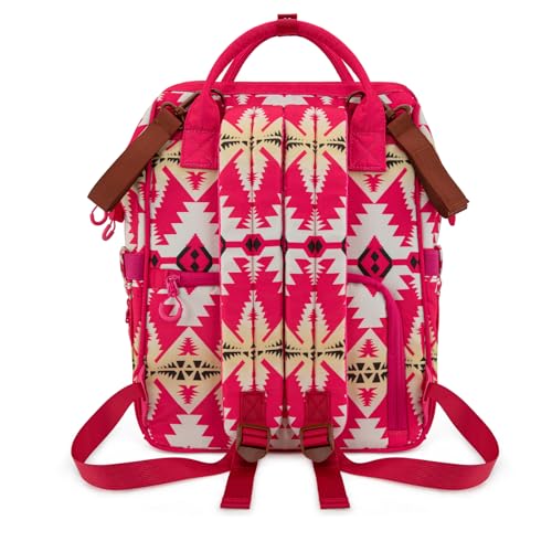 Montana West Wrangler Callie Diaper Bag Backpack with Stroller Straps Western Pattern Multifunction Baby Travel Bag WG2204-91102HPK - color: Tt-hot Pink