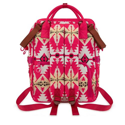Montana West Wrangler Callie Diaper Bag Backpack with Stroller Straps Western Pattern Multifunction Baby Travel Bag WG2204-91102HPK - color: Tt-hot Pink