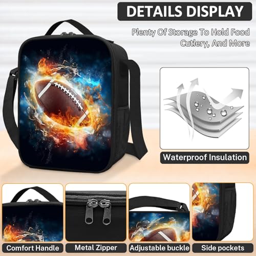 School Backpack for Boys - 4pcs Ameriacn Football Boys Backpack with Lunch Box and Pencil Case for Kids Children Teens Elementary Middle School - Students Bag for Ages 6-18,17″Bookbag Travel Back Pack - color: American Football-04-backpack Set