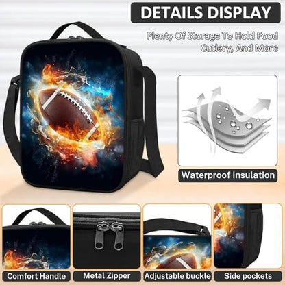 School Backpack for Boys - 4pcs Ameriacn Football Boys Backpack with Lunch Box and Pencil Case for Kids Children Teens Elementary Middle School - Students Bag for Ages 6-18,17″Bookbag Travel Back Pack - color: American Football-04-backpack Set