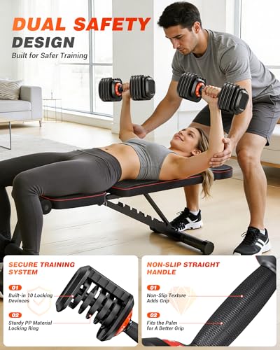 Rendpas Adjustable Dumbbells Set of 2, 5-in-1/10-in-1/16-in-1 Quick-Lock Hand Weights 25/55/80 lbs Pair, Anti-Slip Handle Free Weights Set for Home Gym Strength Training for Men Women - color: Pro-25LBS Pair-10 Weights