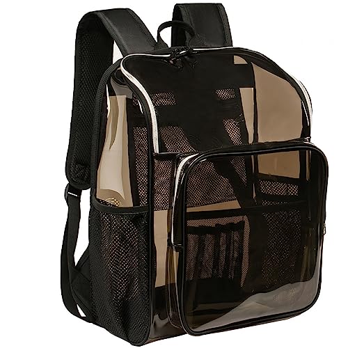 Clear Backpacks for School Large Clear Bookbag with Multi-Pockets PVC Transparent Backpack for College, Amber - color: Amber-1pack