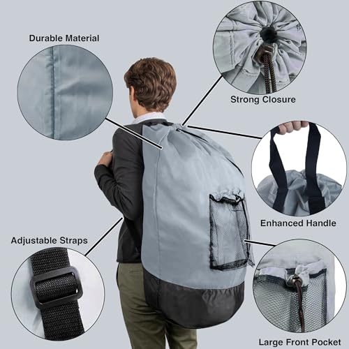 Laundry Bag Backpack with Shoulder Straps and Mesh Pocket Laundry Backpack Large Portable Laundry Hamper for College Laundromat Apartment with Drawstring Closure, Adjustable Back Straps (Grey) - color: Smoky