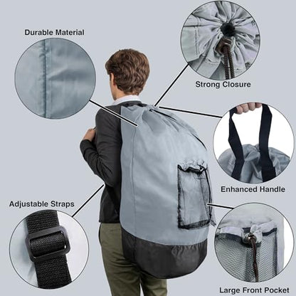 Laundry Bag Backpack with Shoulder Straps and Mesh Pocket Laundry Backpack Large Portable Laundry Hamper for College Laundromat Apartment with Drawstring Closure, Adjustable Back Straps (Grey) - color: Smoky