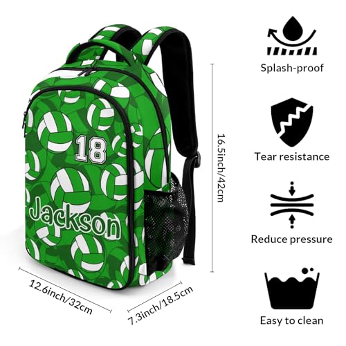 Green Volleyball Pattern Shoulders Backpack Laptop Bag Bookbags Personalized Casual Daypack for Sports Birthday Holiday Party Gift - color: Green Volleyball Pattern