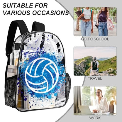 Volleyball Clear Backpack Heavy Duty for Girls Kids Boys Women | Large Cool PVC Volleyball Theme Printing Transparent Backpacks for Schools Stadium Concerts Work - Clear/Black - color: Volleyball Clear Backpack 2 Black