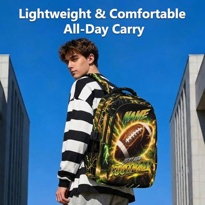 Kids Backpack for Boys, Custom Football Bookbag with Reflective Ergonomic Design - 17 Inch Sport Backpacks with Lightning Print for Middle High School - color: Brown