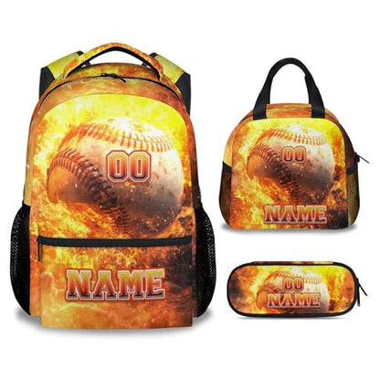 Boys Backpack Set, Personalized Baseball Backpacks for Kids, 17 Inch Toddler School Bag with Lunch Box and Pencil Case, Custom Sport Bookbags with Name - color: Color-1