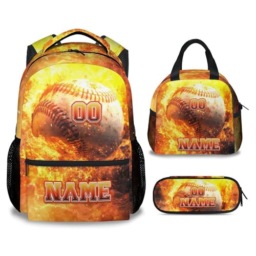 Boys Backpack Set, Personalized Baseball Backpacks for Kids, 17 Inch Toddler School Bag with Lunch Box and Pencil Case, Custom Sport Bookbags with Name - color: Color-1