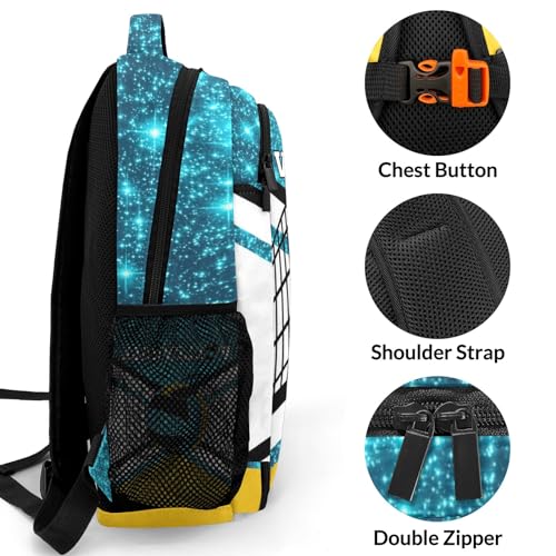 Blue Gold Volleyball Print Personalized School Backpack Casual Laptop Bag for Man Woman - color: Muilti 30