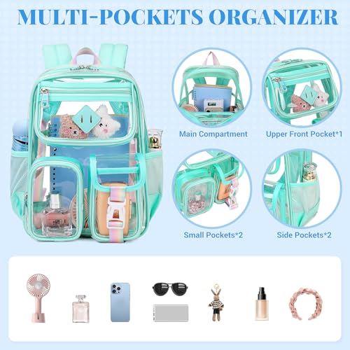 PIG PIG GIRL Mini Clear Backpack for Stadium Events, Small Clear Bag for Child for Festival Concert,Green(Not Fits School) - color: Mini-green