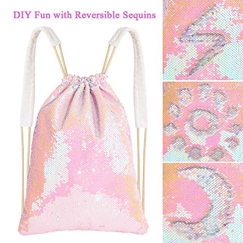 MHJY Sparkly Drawstring Backpack Mermaid Sequin Dance Bag Sports Gym Beach Swim Backpack Birthday Easter Gift Bag | Dance Bag - color: Mermaid Pink