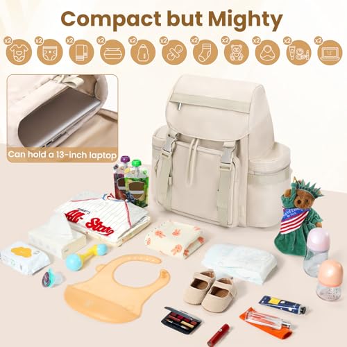 Diaper Bag Backpack with Changing Pad, Pacifier Case & Stroller Straps, Insulated Pockets Water Resistant Travel Essentials Baby Bag Multipurpose Travel Back, Big Storage in a Small Footprint - color: Khaki Gray