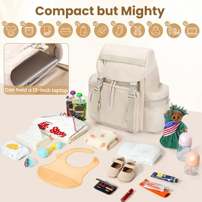 Diaper Bag Backpack with Changing Pad, Pacifier Case & Stroller Straps, Insulated Pockets Water Resistant Travel Essentials Baby Bag Multipurpose Travel Back, Big Storage in a Small Footprint - color: Khaki Gray