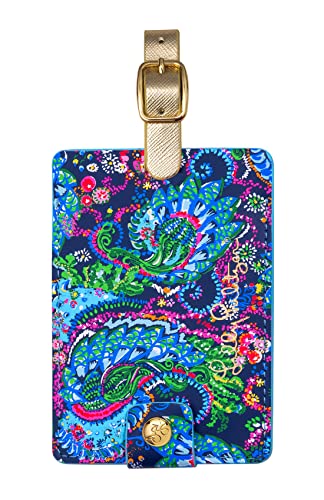 Lilly Pulitzer Leatherette Luggage Tag with Secure Strap, Colorful Suitcase Identifier for Travel - color: Take Me to the Sea
